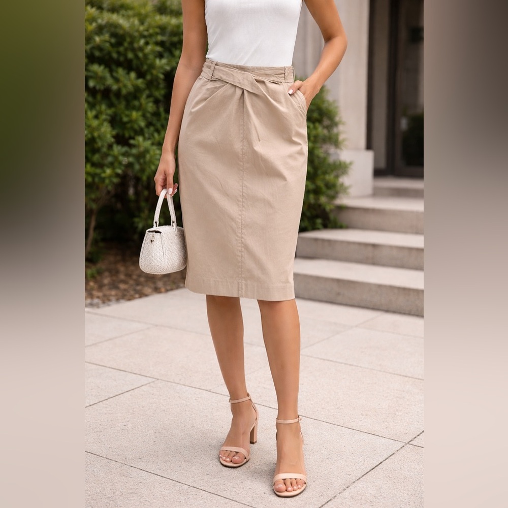 MICHAEL KORS Neutral Twist Waistband Pencil Skirt | size 10